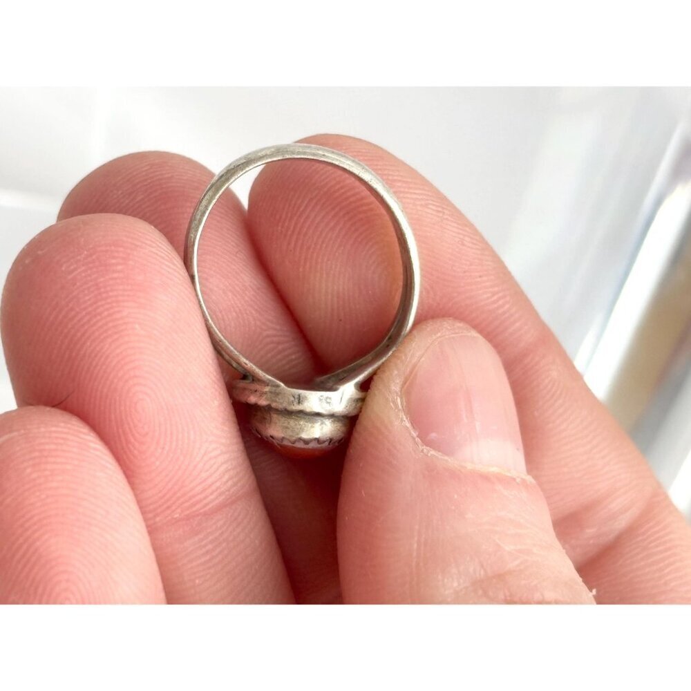 Carnelian Accented Split Shank Sterling Silver 925 Vintage Ring - sz 5.75 - Picture 10 of 14